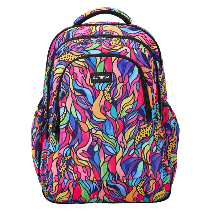 rainbow bright coloured large kids backpack front image